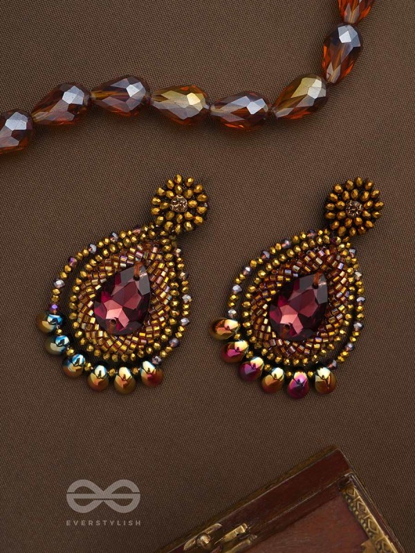Kritaka- The Copper Charm- Stones and Glass Beads Embroidered Earrings