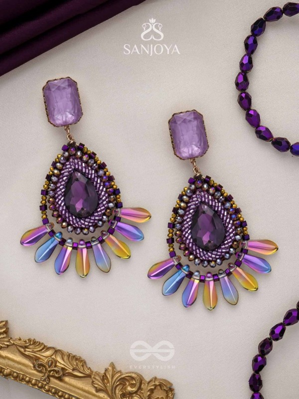Shraayava- The Blooming Flower-  Stones and Glass Beads Embroidered Earrings