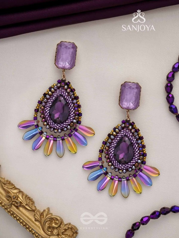 Shraayava- The Blooming Flower-  Stones and Glass Beads Embroidered Earrings