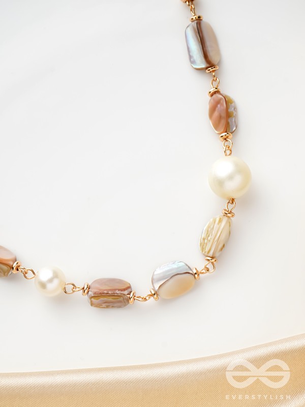 The Sea Sensation- Golden Pearl Necklace With Anti-Tarnish Coating 