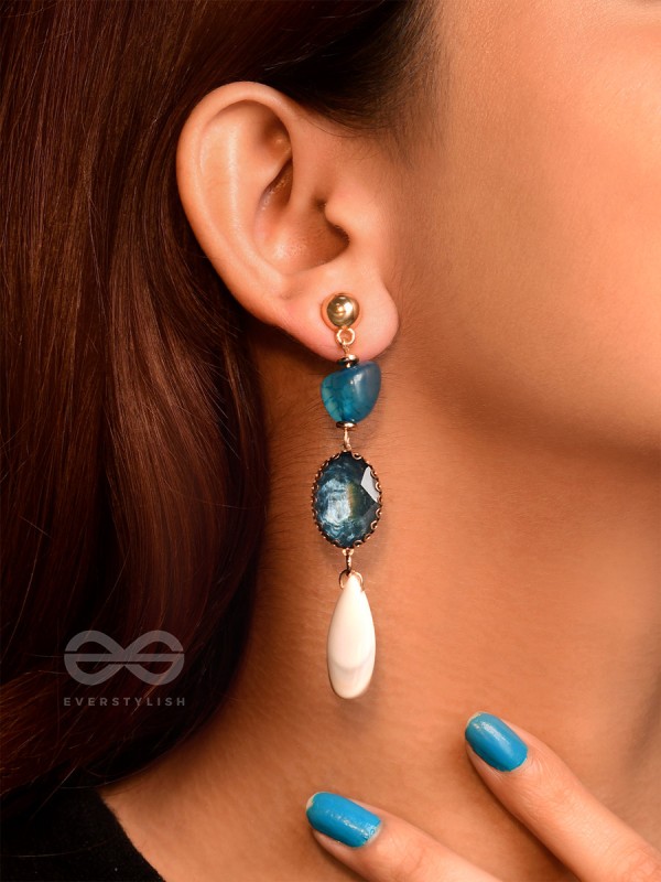 The Sapphire Hues- Golden Embellished Earrings