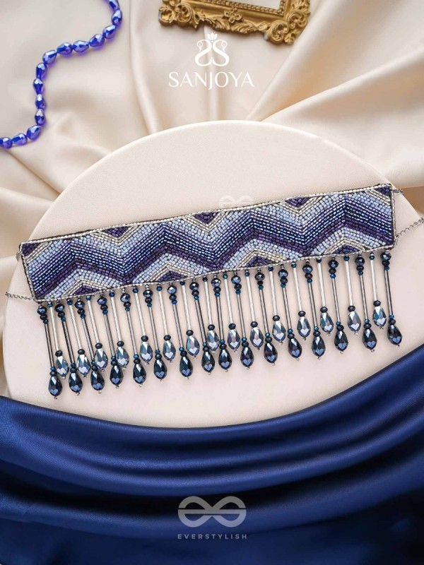 Adrisha - The Indigo Hills - Cutdana And Glass Drops Hand Embroidered Choker Neckpiece