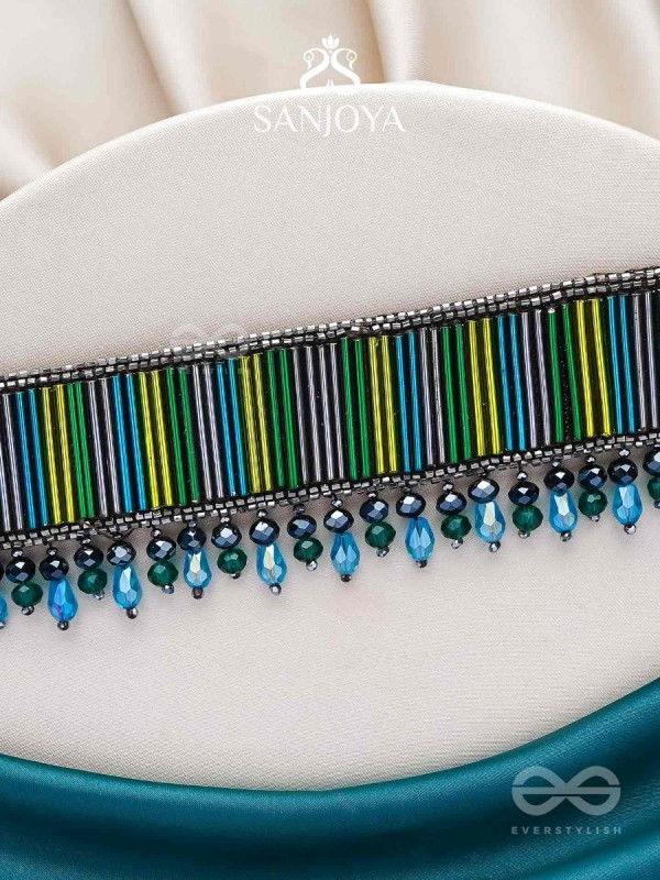 Vapraa- The Flower Bed- Glass Beads & Glass Drops Embroidered Choker Necklace