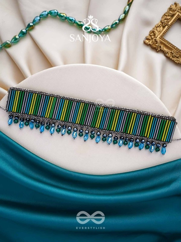 Vapraa- The Flower Bed- Glass Beads & Glass Drops Embroidered Choker Necklace