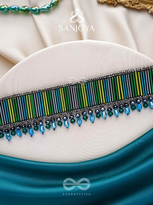 Vapraa- The Flower Bed- Glass Beads & Glass Drops Embroidered Choker Necklace