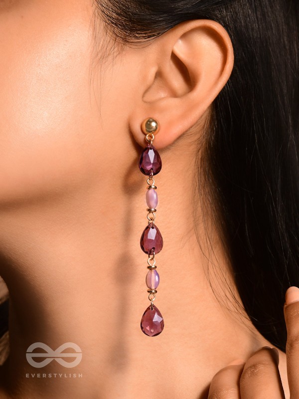 The Plum Passion- Golden Embellished Dangler Earrings