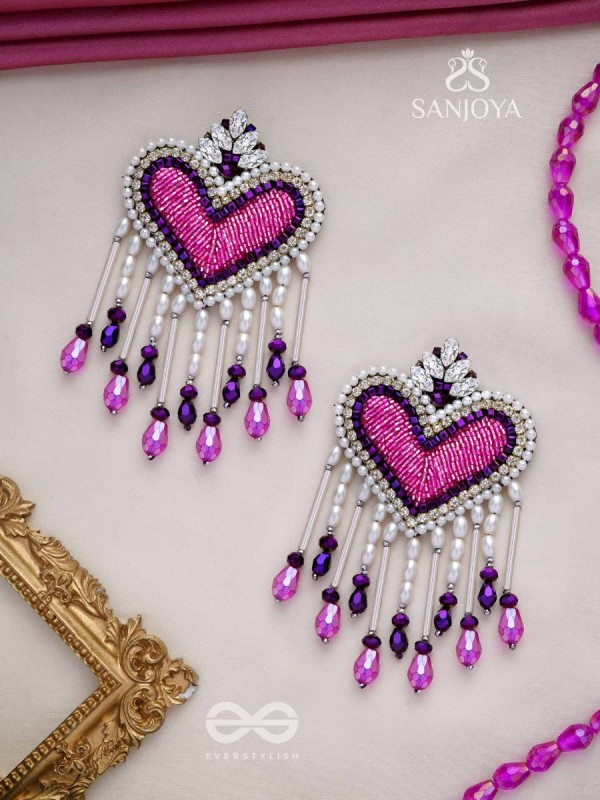 Trasa- The Crimson Heart- Pearls & Stones Embroidered Earrings