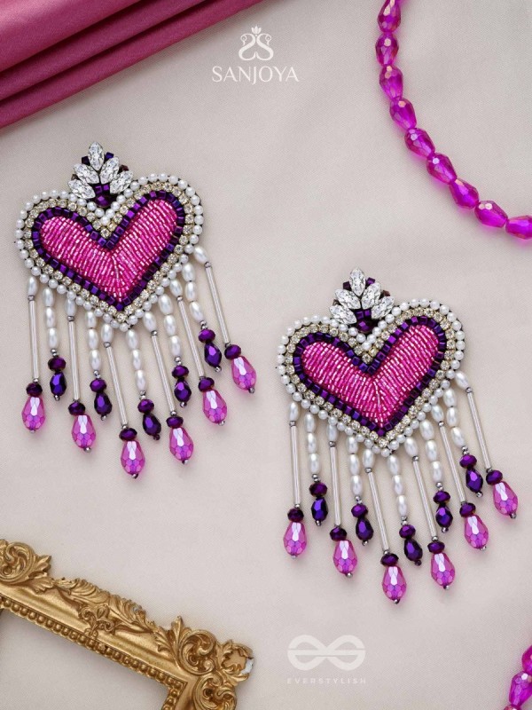 Trasa- The Crimson Heart- Pearls & Stones Embroidered Earrings