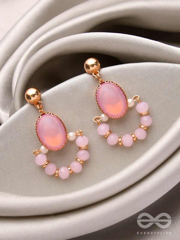 The Bubblegum Pink- Golden Embellished Earrings