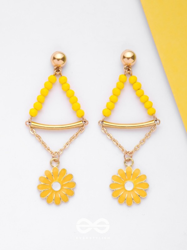 The Marigold Swing- Golden Enamelled Earrings