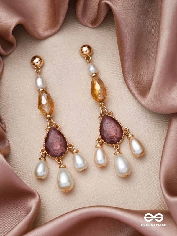 The Crystal Cascade- Golden Pearl Earrings