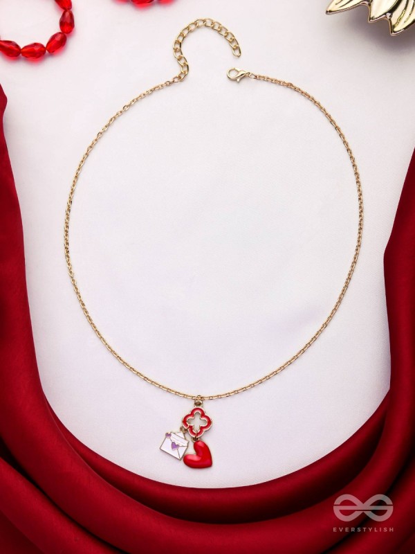 The Love Note - Golden Enamelled Necklace With Anti-Tarnish Coating 