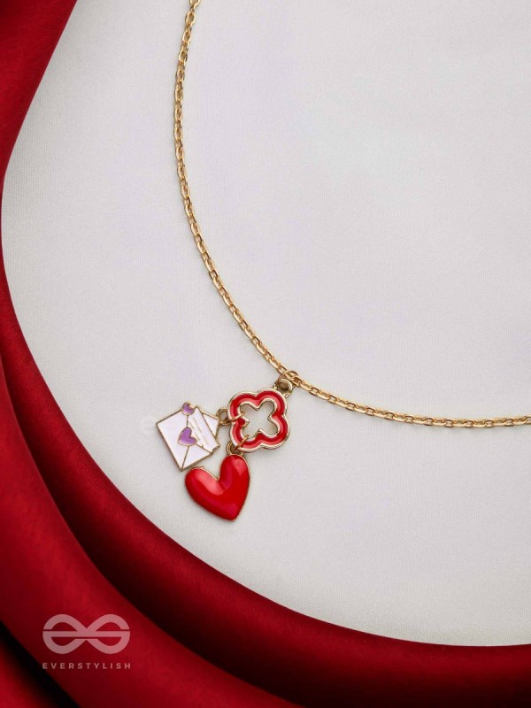 The Love Note - Golden Enamelled Necklace With Anti-Tarnish Coating 