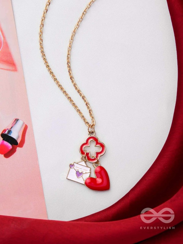 The Love Note - Golden Enamelled Necklace With Anti-Tarnish Coating 