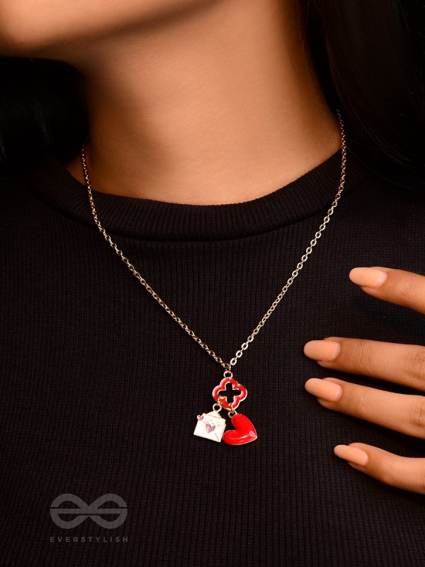 The Love Note - Golden Enamelled Necklace With Anti-Tarnish Coating 