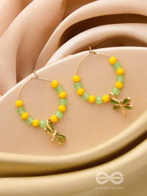 The Twinkly Dragonfly- Golden Dragonfly Hoop Earrings