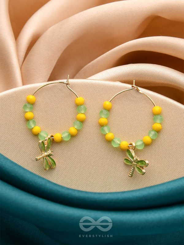 The Twinkly Dragonfly- Golden Dragonfly Hoop Earrings