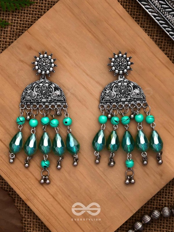 The Emerald Eden- Oxidised Embellished Earrings