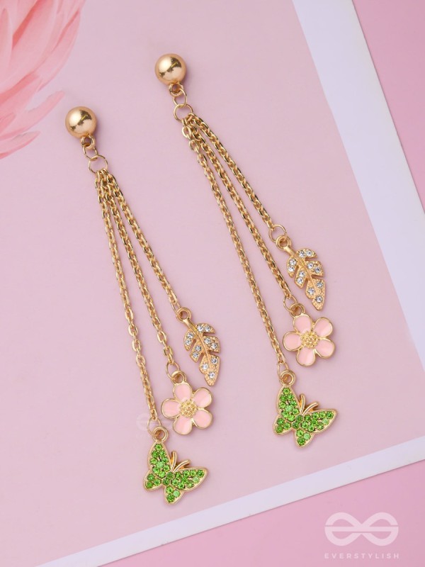The Spring Butterfly- Golden Enamelled CZ Earrings 