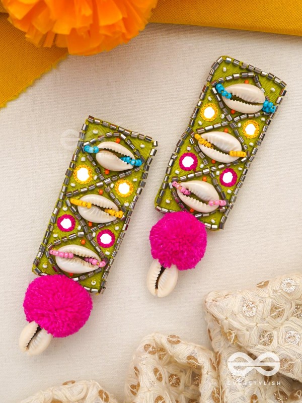 Peshika- The Shimmering Shells- Mirrors & Resham Embroidered Earrings