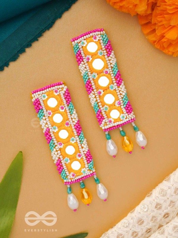 Bimbita- The Mirror Image- Glass Beads & Mirror Lace Embroidered Earrings