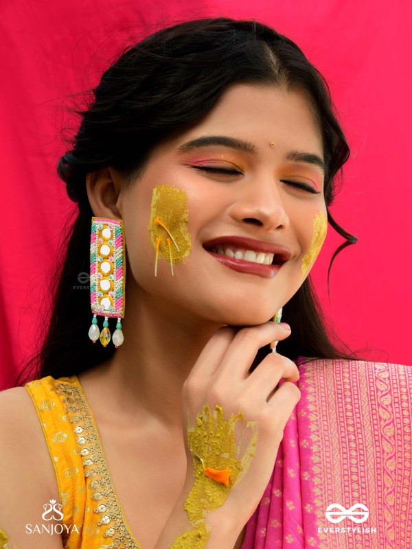 Bimbita- The Mirror Image- Glass Beads & Mirror Lace Embroidered Earrings