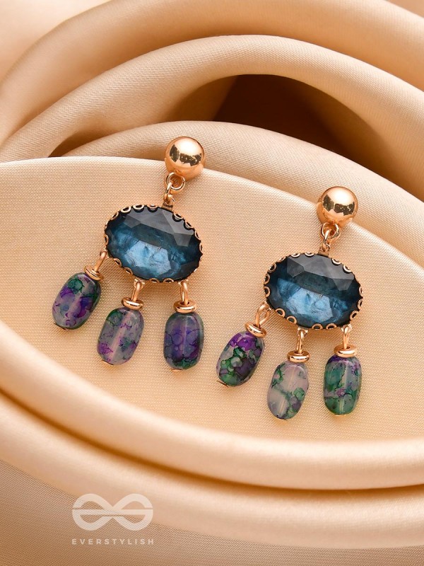 The Bonnie Blue- Golden Embellished Drop Earrings