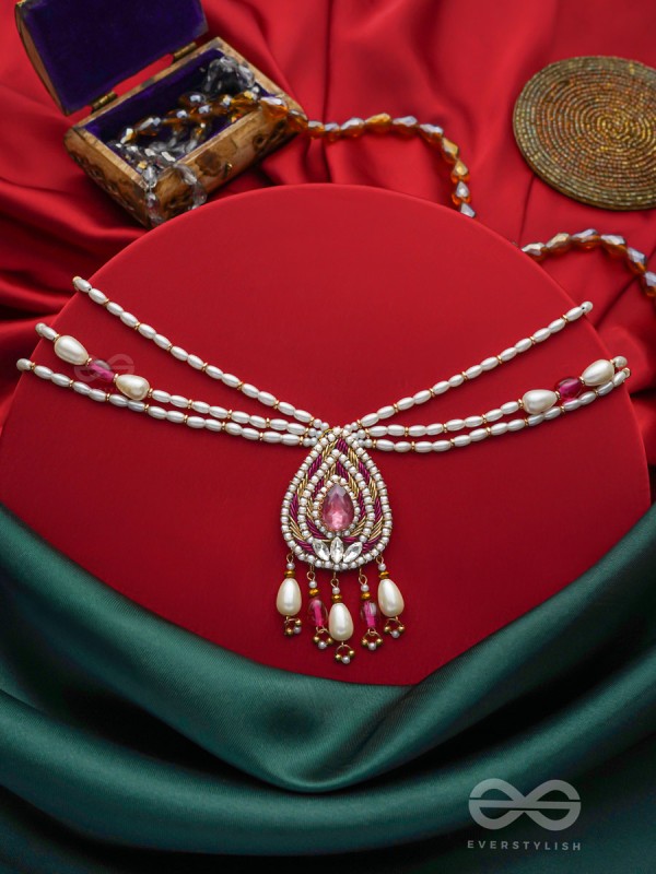 Parihaani- The Scarlet Drop- Pearls, Stones & Beads Embroidered Necklace