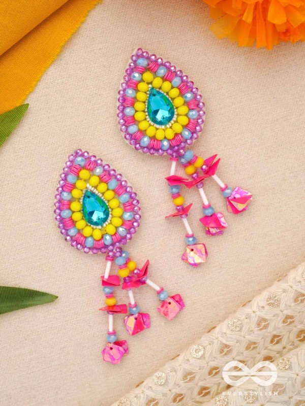 Samvarta - The Rain Cloud - Stone, Beads And Sequins Hand Embroidered Earrings