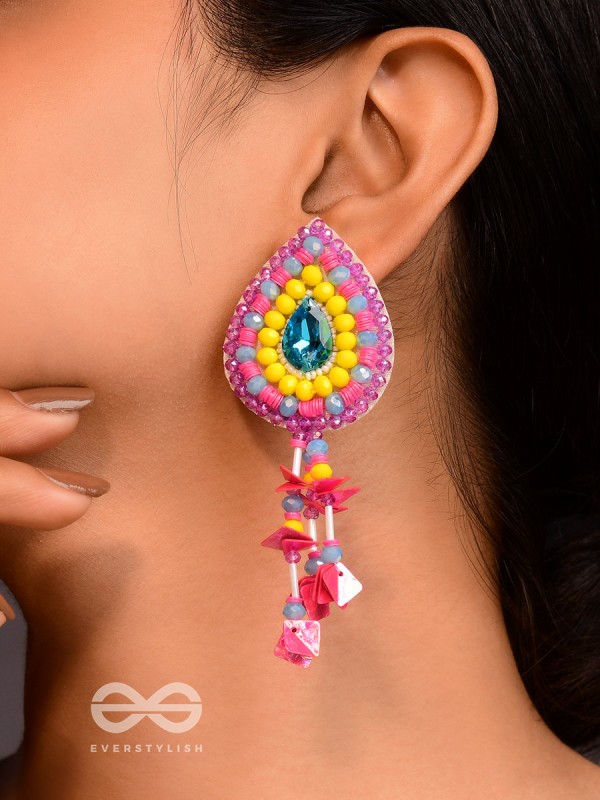 Samvarta - The Rain Cloud - Stone, Beads And Sequins Hand Embroidered Earrings