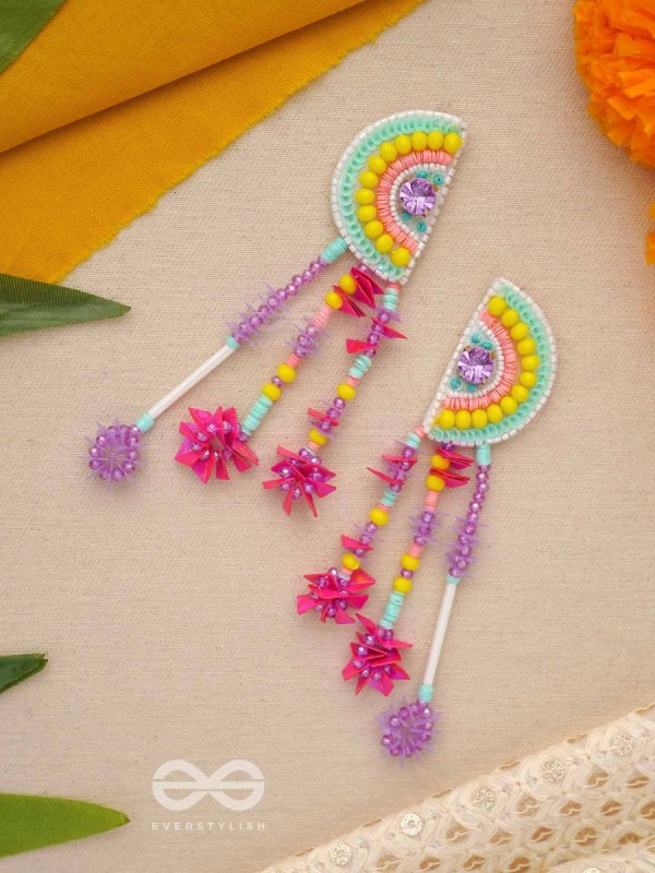 Vibhaasin - Decorated With Flowers- Stones & Sequins Hand Embroidered Earrings