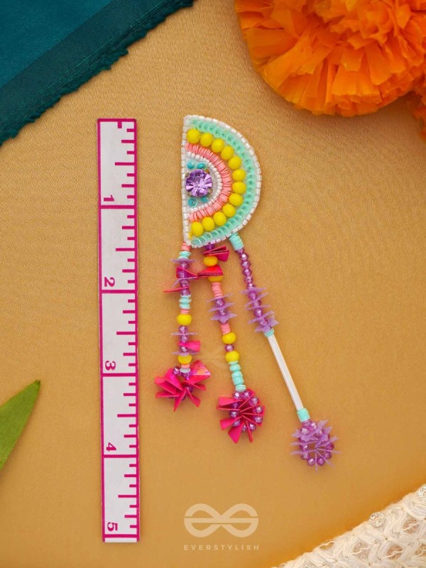 Vibhaasin - Decorated With Flowers- Stones & Sequins Hand Embroidered Earrings