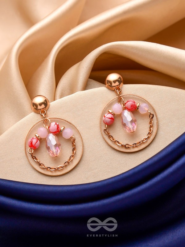 The Pinky Blossom- Golden Embellished Earrings