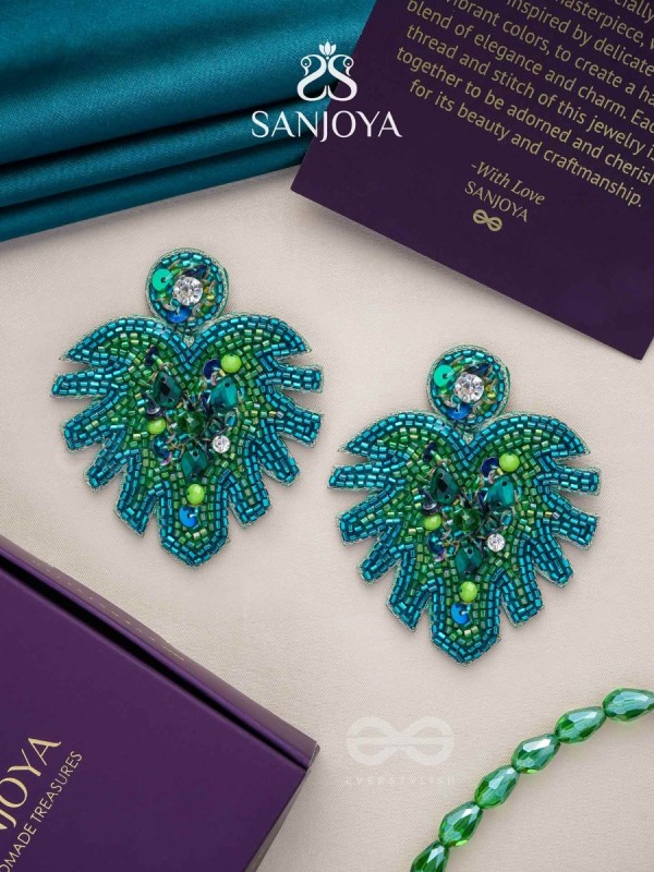 Parnin - The Verdant Leaf - Stones, Sequins And Cutdana Hand Embroidered Earrings