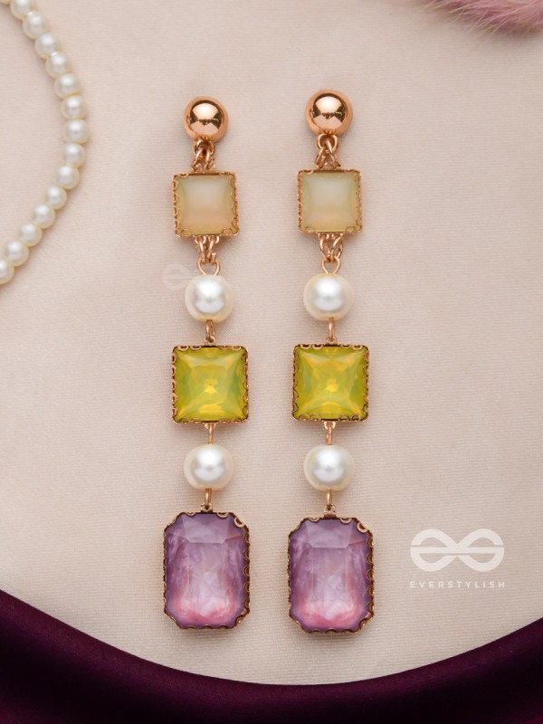 The Vibrant 'Color'burst- Golden Embellished Earrings