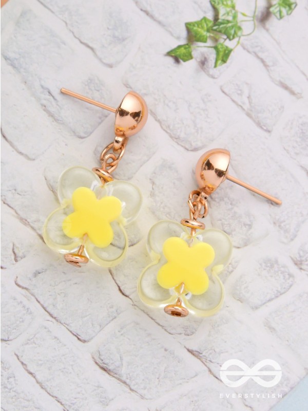 The Canary Bloom- Golden Enamelled Earrings