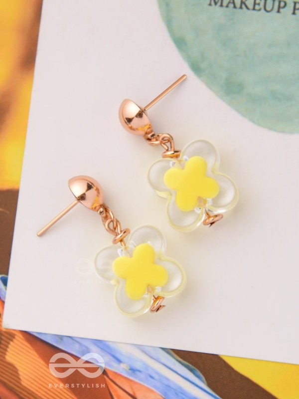 The Canary Bloom- Golden Enamelled Earrings