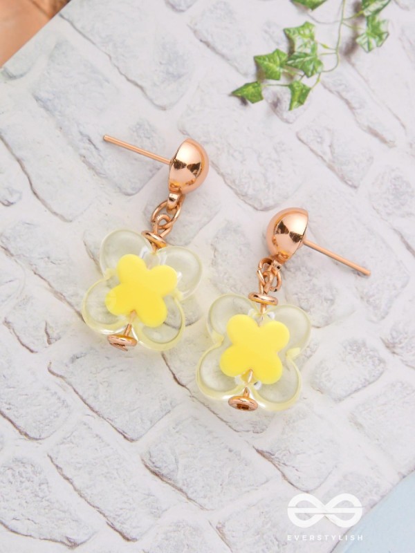 The Canary Bloom- Golden Enamelled Earrings