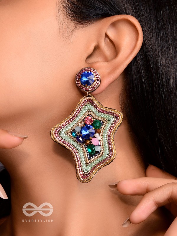 Ilvakaa- The Glorious Star- Stones & Beads Embroidered Earrings