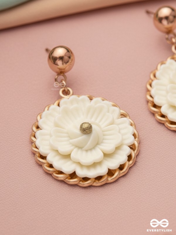 The White Dahlia- Golden Embellished Earrings