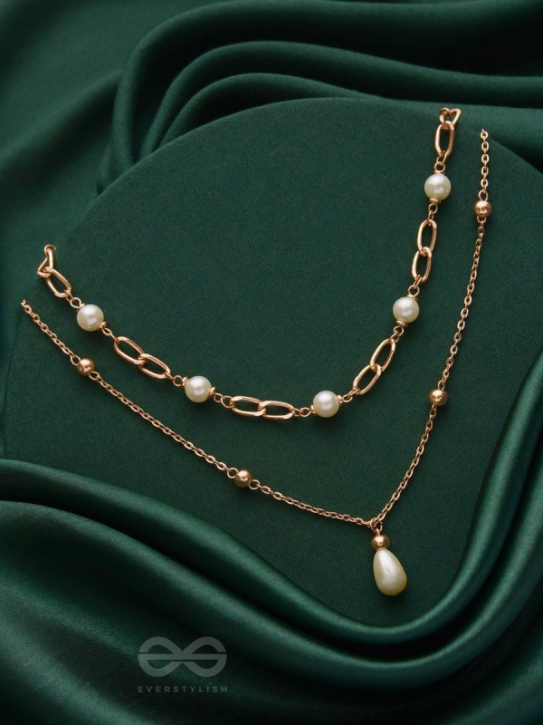 The Moonlit Path- Golden Layered Pearl Necklace With Anti-Tarnish Coating 