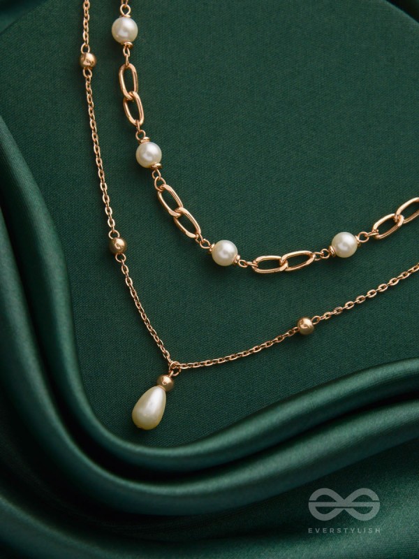 The Moonlit Path- Golden Layered Pearl Necklace With Anti-Tarnish Coating 