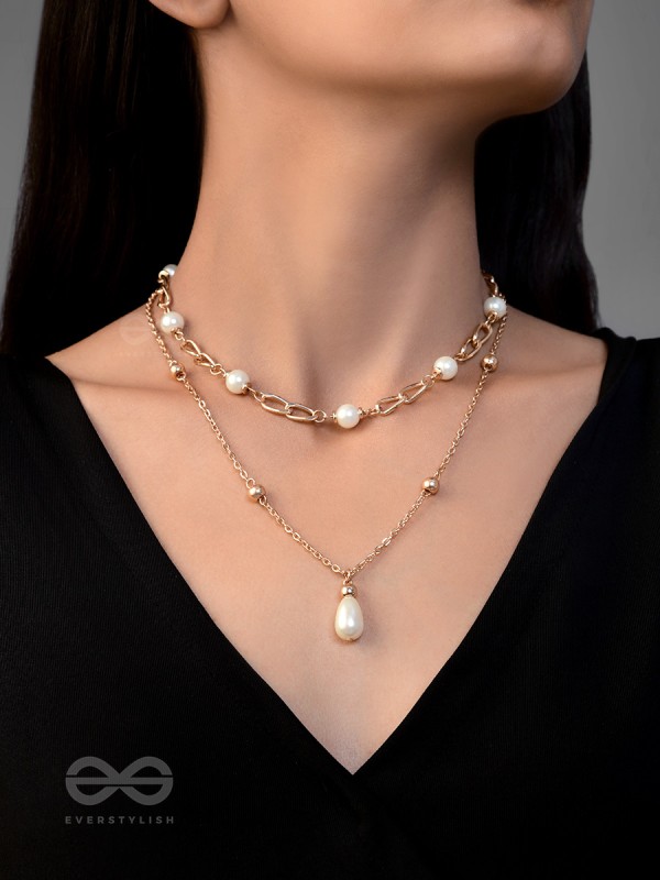 The Moonlit Path- Golden Layered Pearl Necklace With Anti-Tarnish Coating 