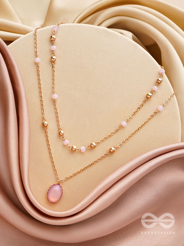 The Pink Pizzazz- Golden Embellished Layered Necklace With Anti-Tarnish Coating