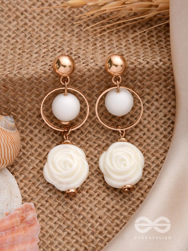 The Snowy Rose- Golden Embellished Earrings