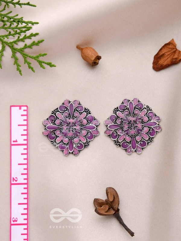 The Floral Fantasy - Oxidised Statement Stud Earrings (Violet & Orchid Purple)