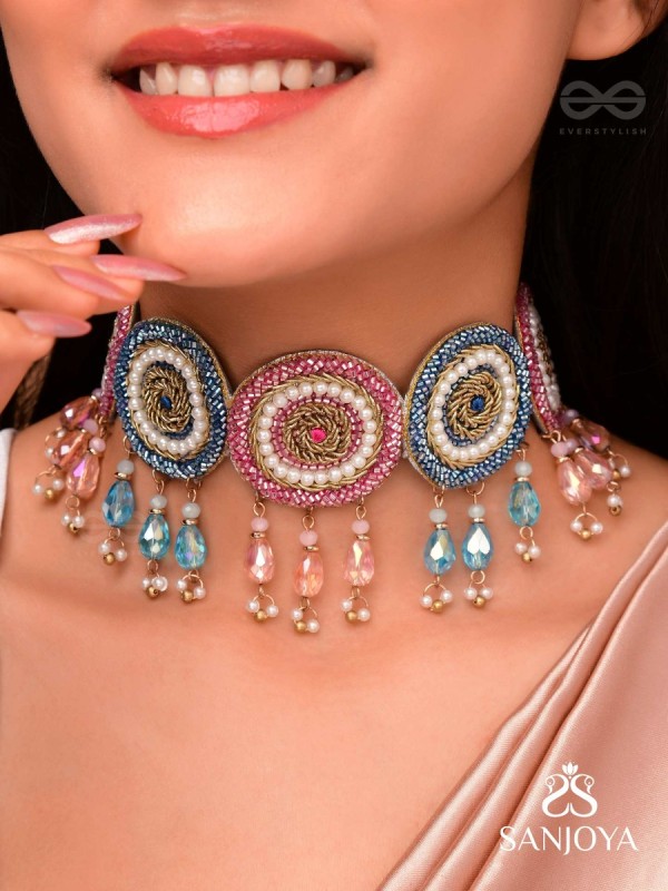 Vatamsa- The Flower Garland- Pearls & Glass Beads Embroidered Choker Necklace
