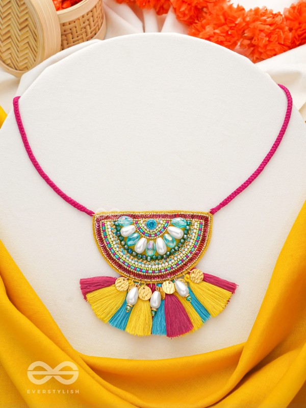 Aashara- The Crimson Fire- Pearls, Stones & Beads Embroidered Necklace 