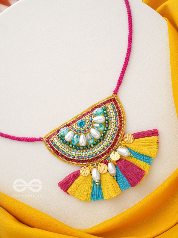 Aashara- The Crimson Fire- Pearls, Stones & Beads Embroidered Necklace 