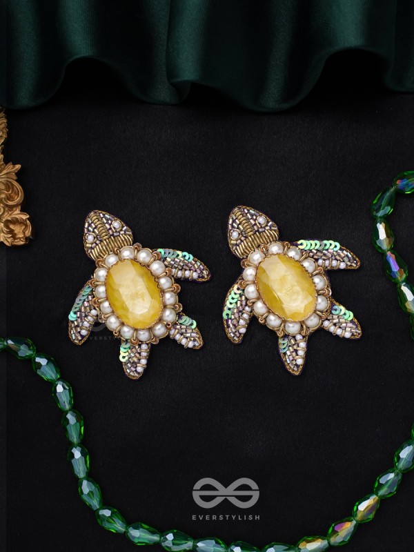 Kamatha- The Turtle Pair- Pearls, Stones & Sequins Embroidered Earrings